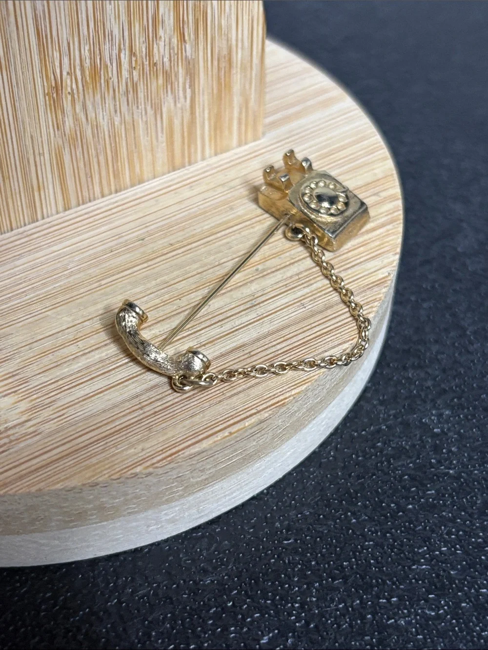 Vintage Avon Gold Telephone Tie Pin with Chain